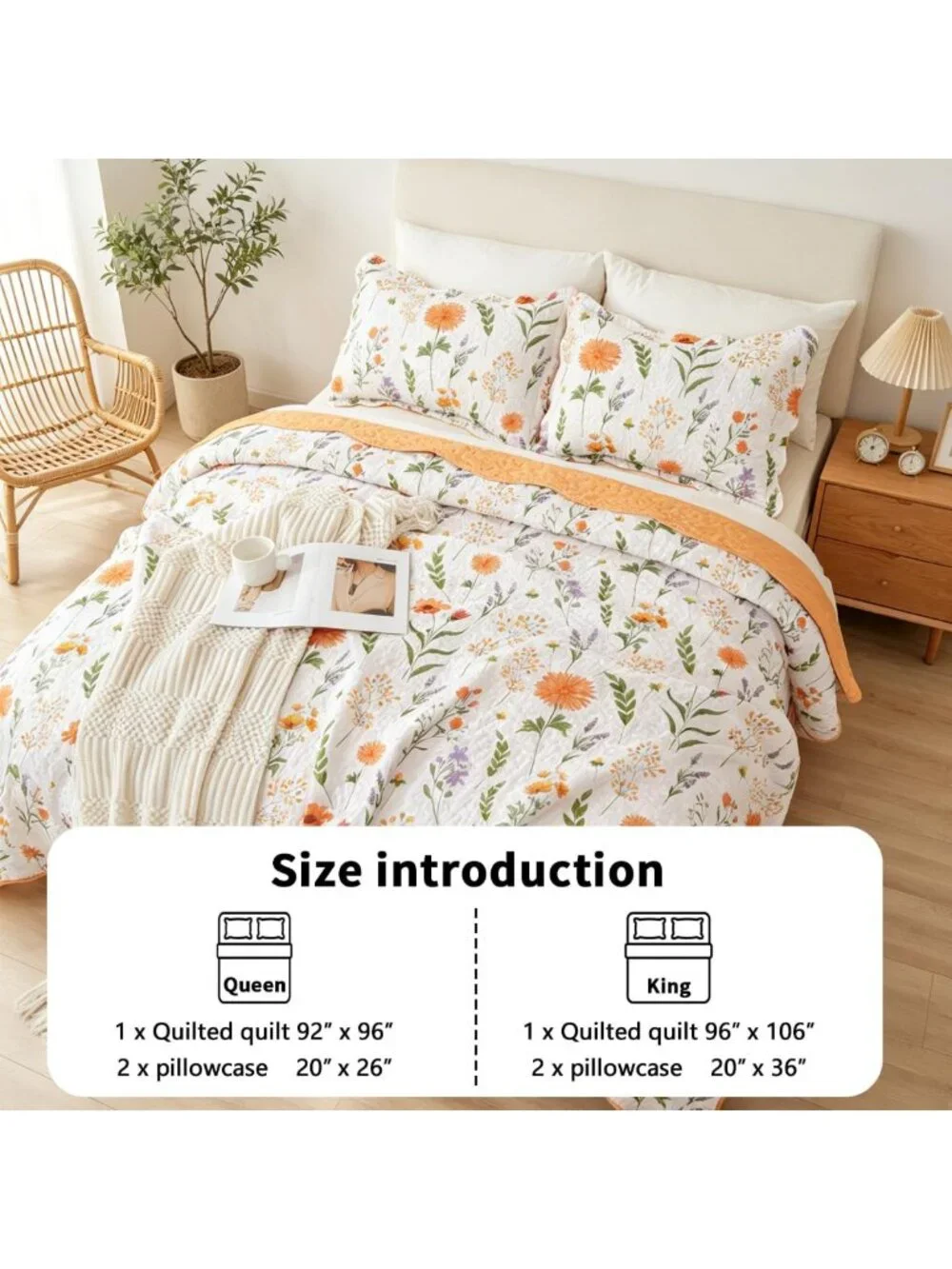 Oversized Floral Quilt Set - Cottage Core Shabby Chic Bedding - Boho Ditsy